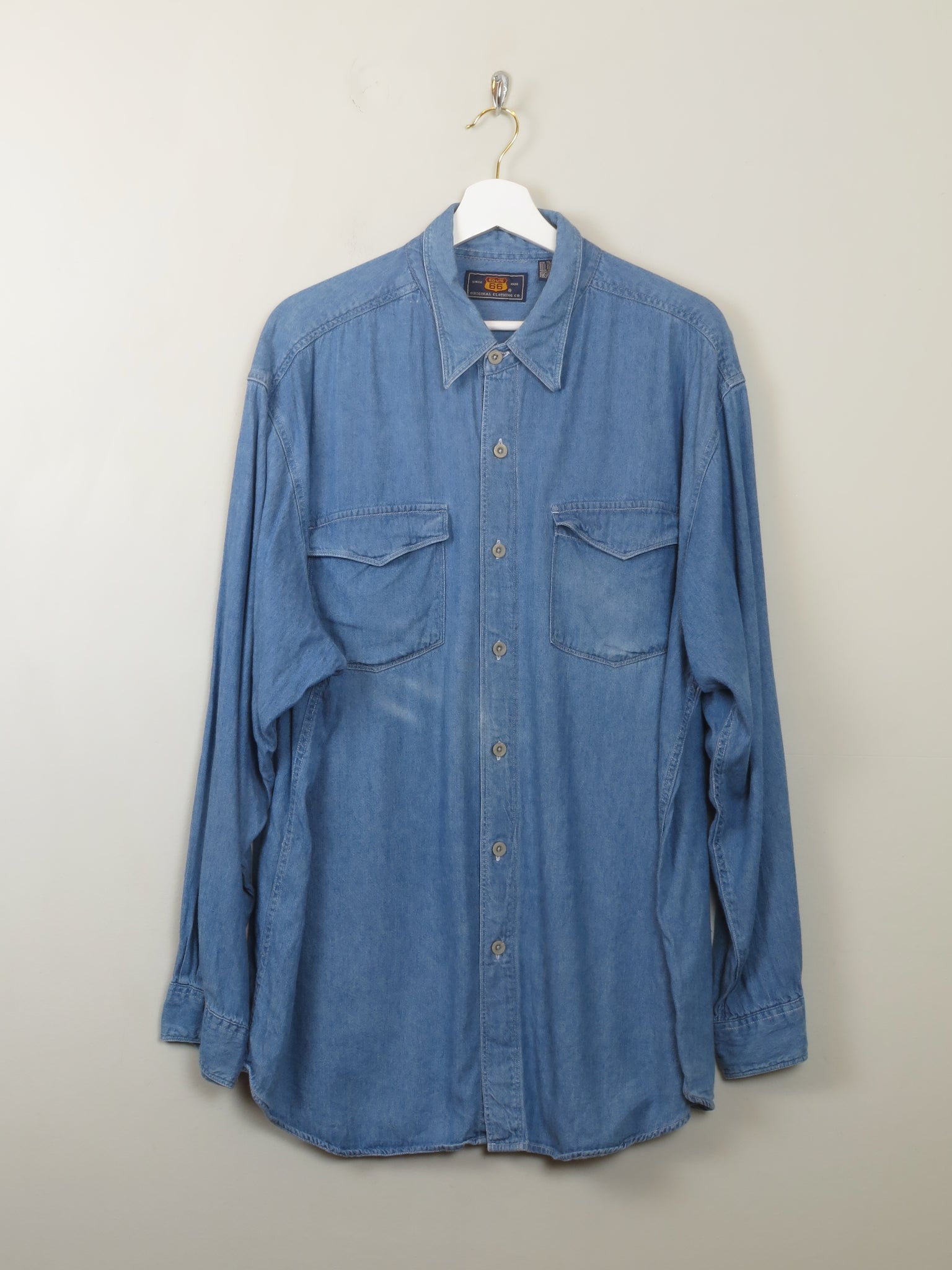 Men's Vintage Blue Denim Shirt Route 66 XL - The Harlequin