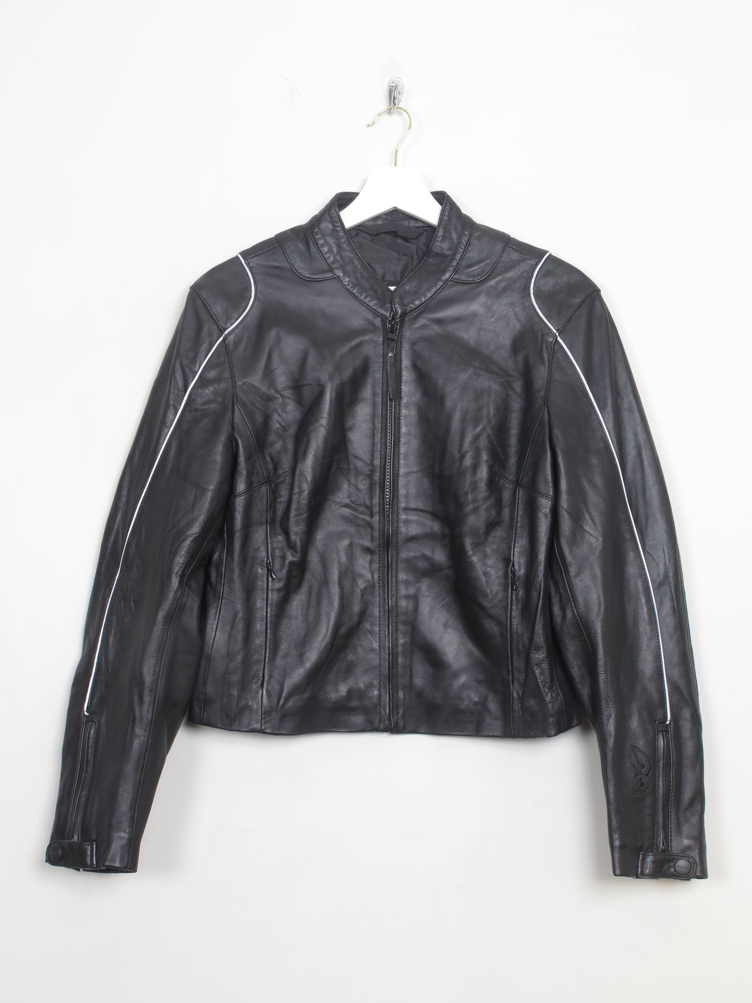 Women's Black Leather 90s Biker Jacket 10/12