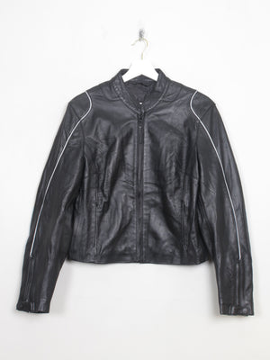 Women's Black Leather 90s Biker Jacket 10/12