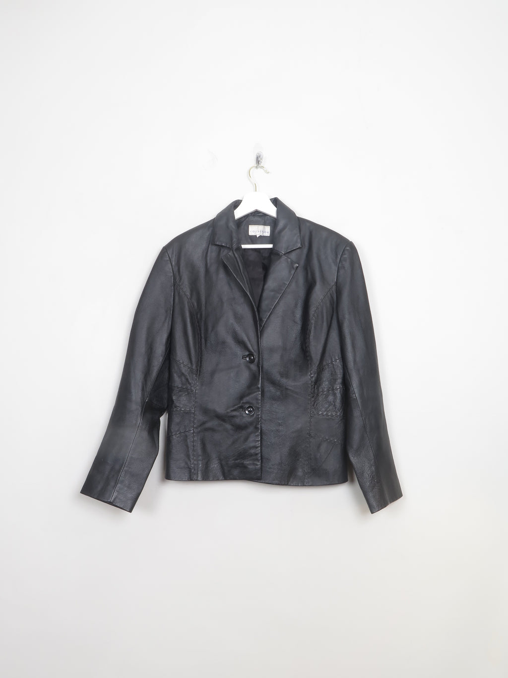 Women's Vintage Black  Leather Blazer 14