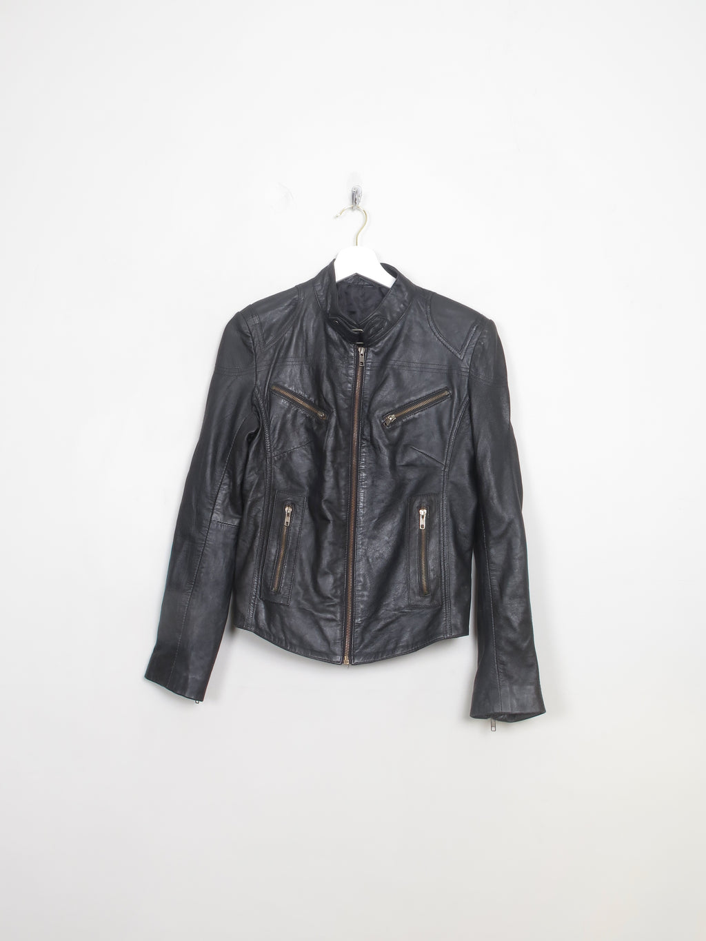 Women's Vintage Black Leather Biker Style Jacket 10/Small 12