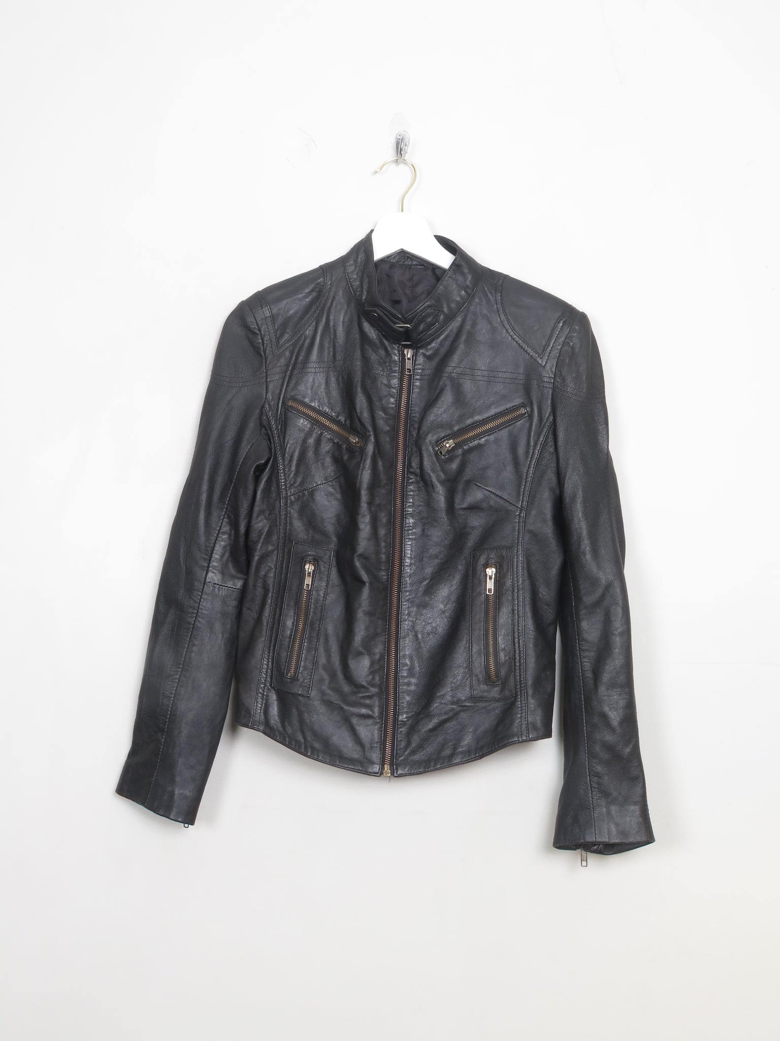 Women's Vintage Black Leather Biker Style Jacket 10/Small 12