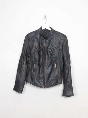 Women's Vintage Black Leather Biker Style Jacket 10/Small 12