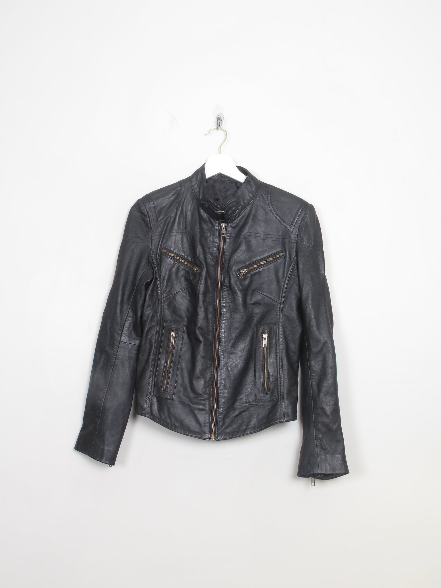 Women's Vintage Black Leather Biker Style Jacket 10/Small 12