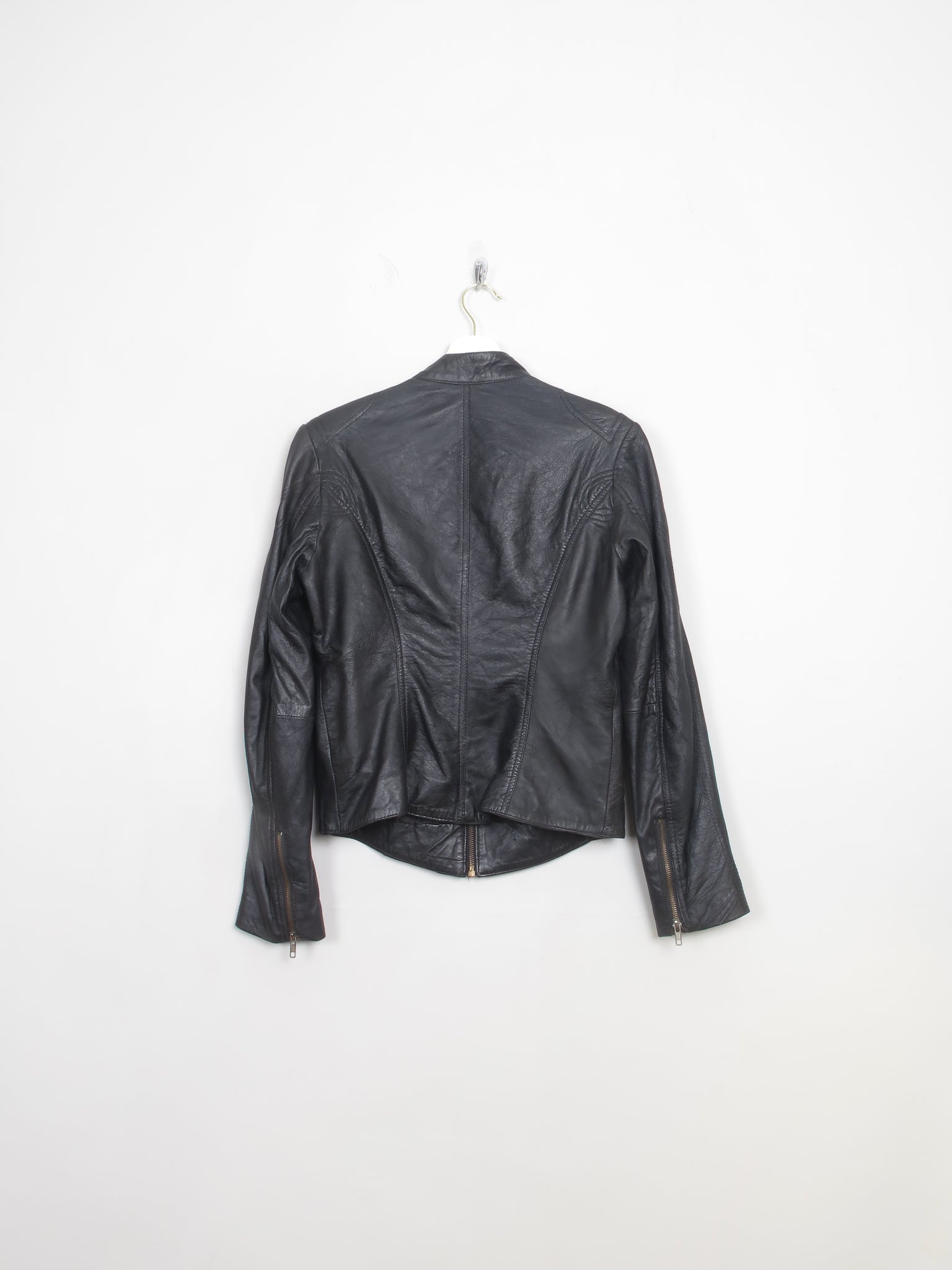 Women's Vintage Black Leather Biker Style Jacket 10/Small 12