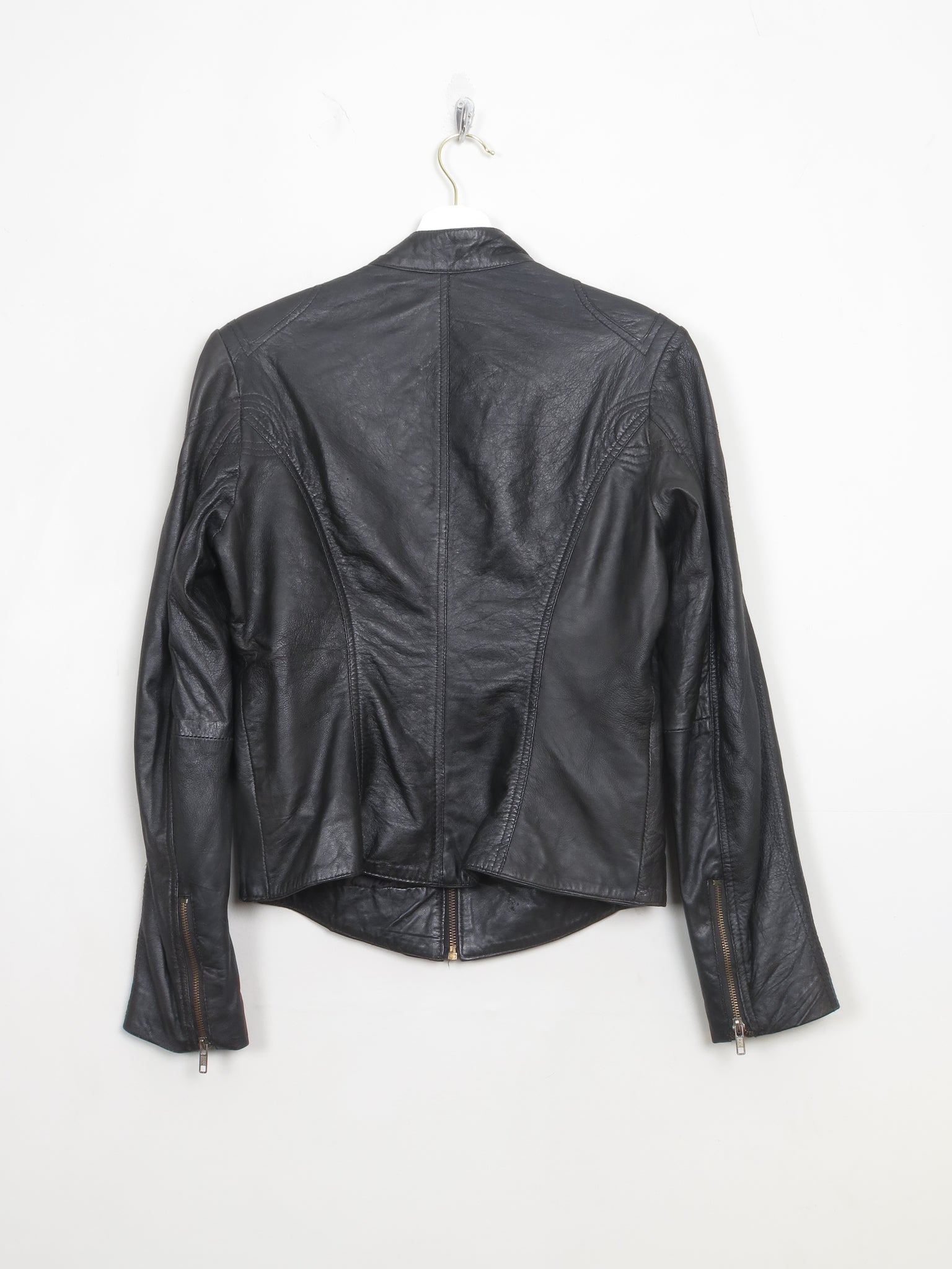 Women's Vintage Black Leather Biker Style Jacket 10/Small 12