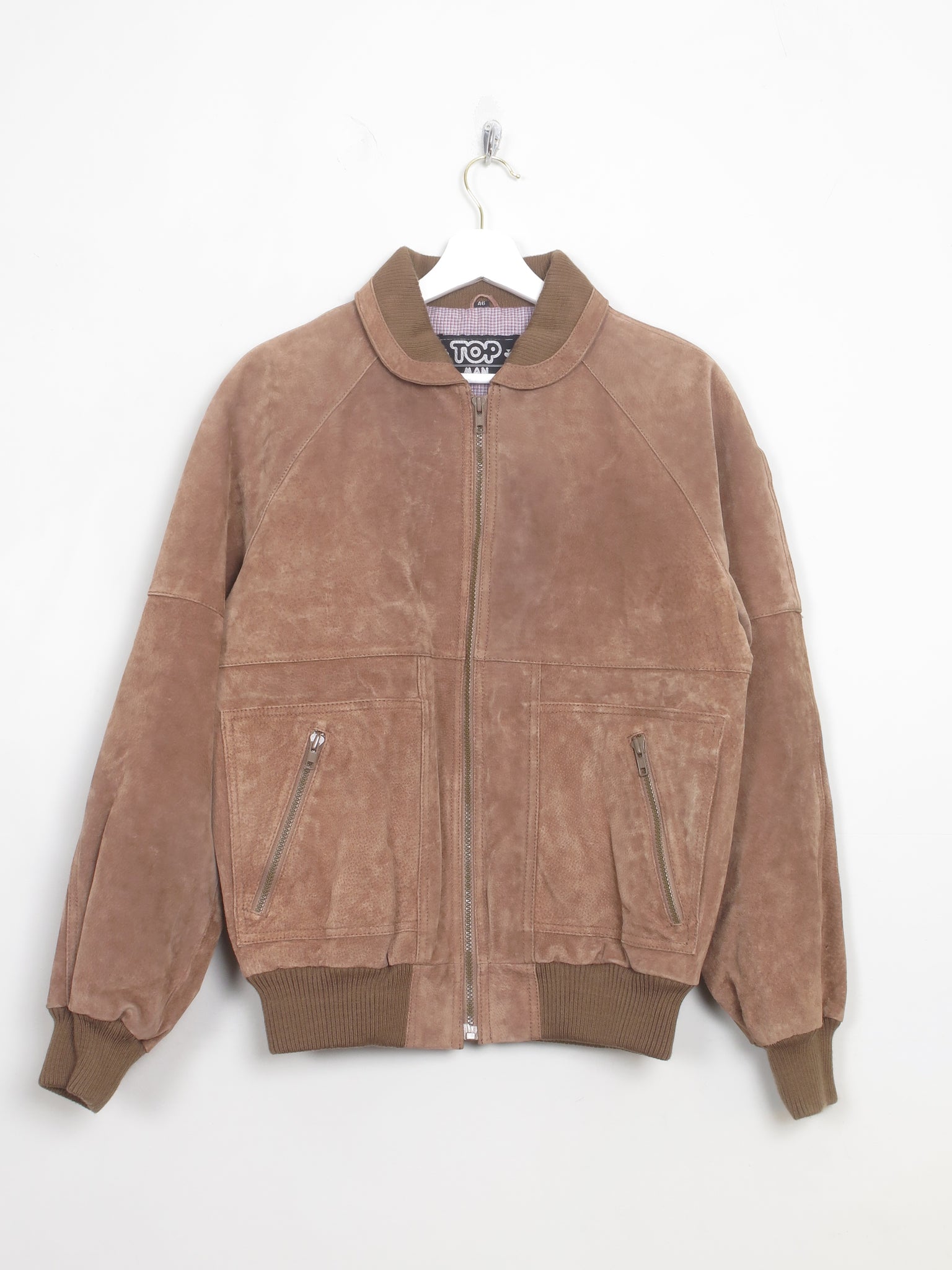 Men's Tan Suede Bomber Jacket S