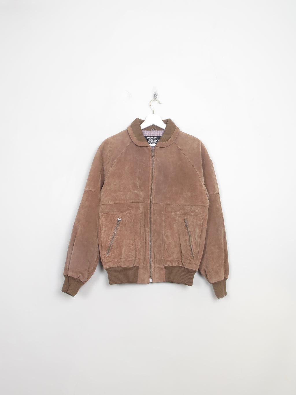Men's Tan Suede Bomber Jacket S