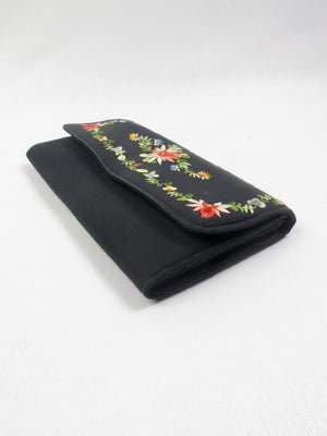 Vintage Black Silk Embroidered Clutch Bag