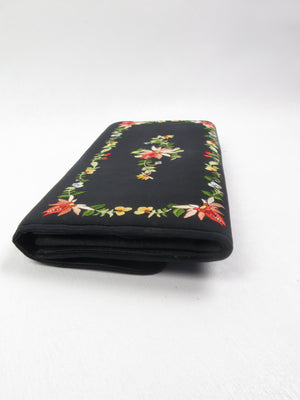 Vintage Black Silk Embroidered Clutch Bag