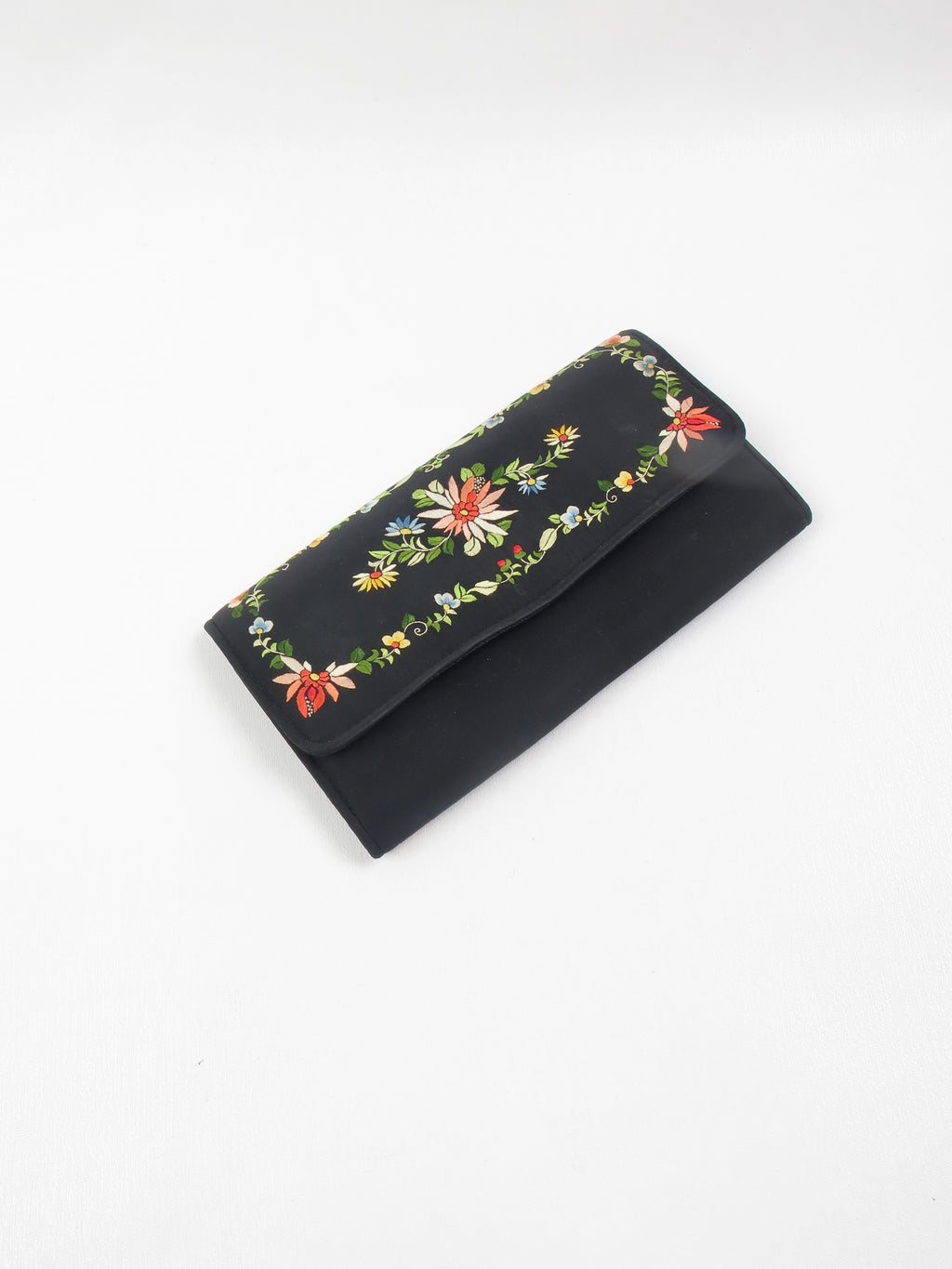 Vintage Black Silk Embroidered Clutch Bag
