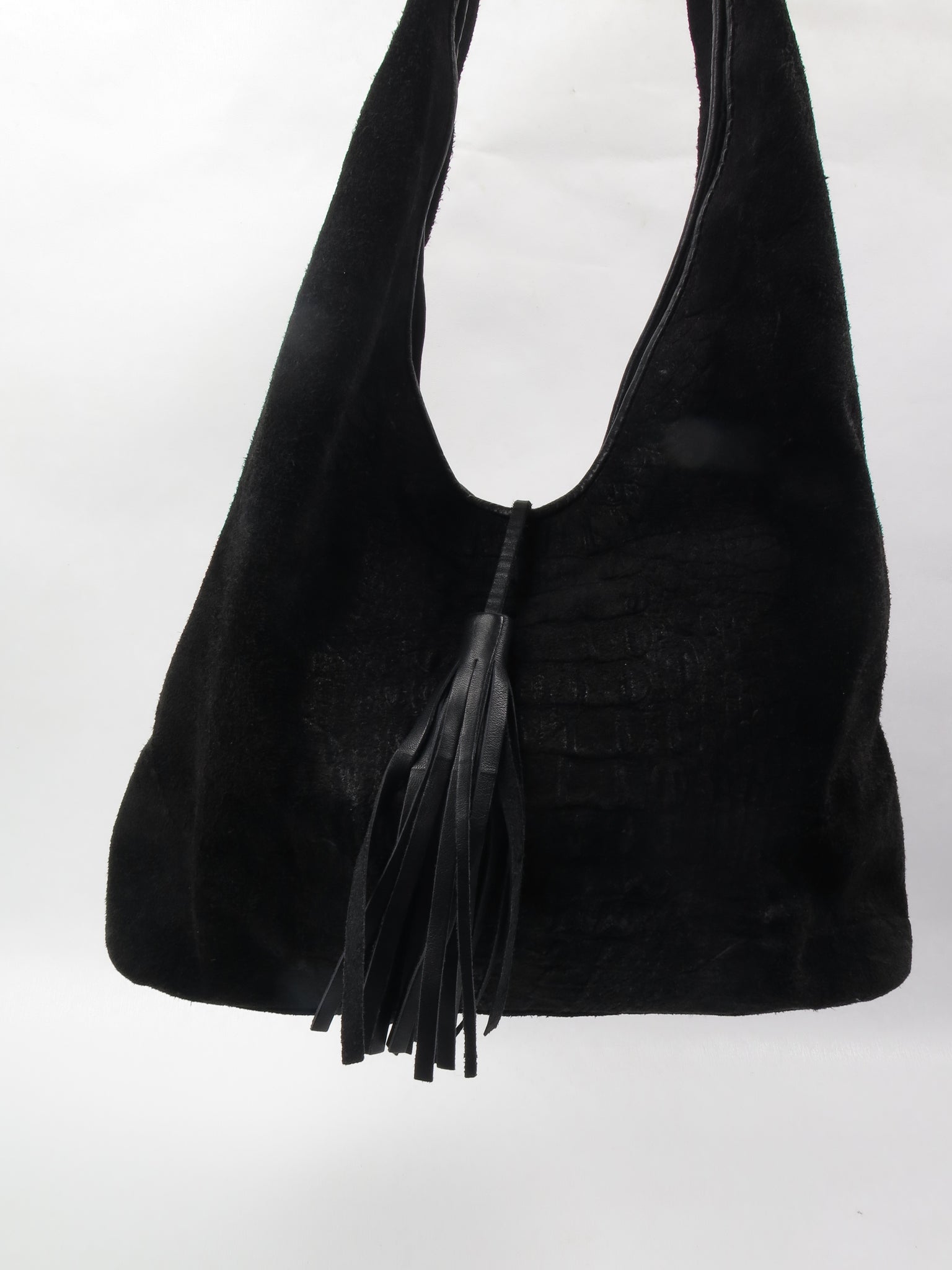 Vintage Animal Print Black Suede Hobo Bag
