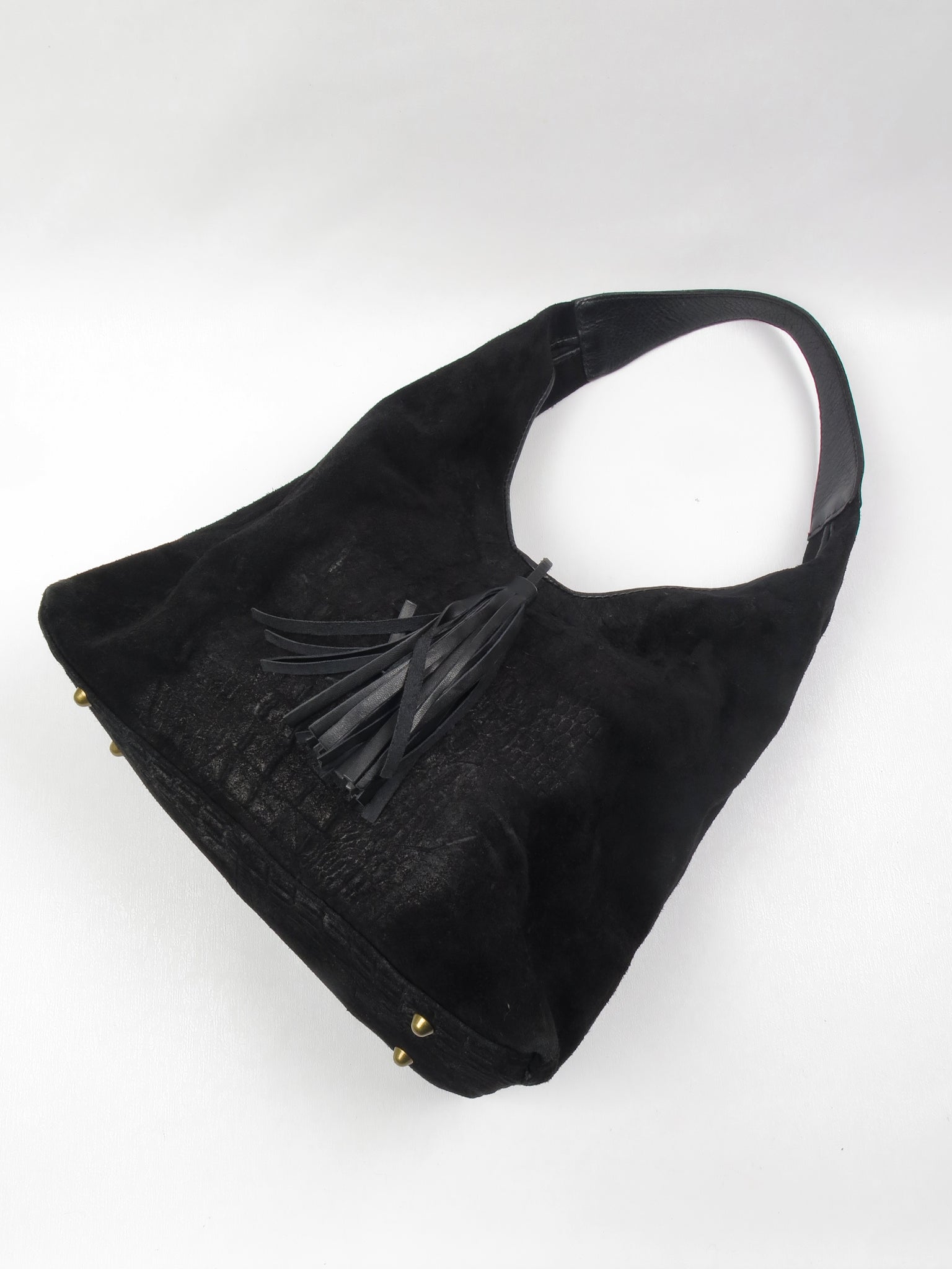 Vintage Animal Print Black Suede Hobo Bag