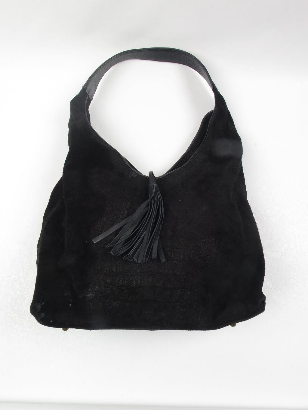 Vintage Animal Print Black Suede Hobo Bag