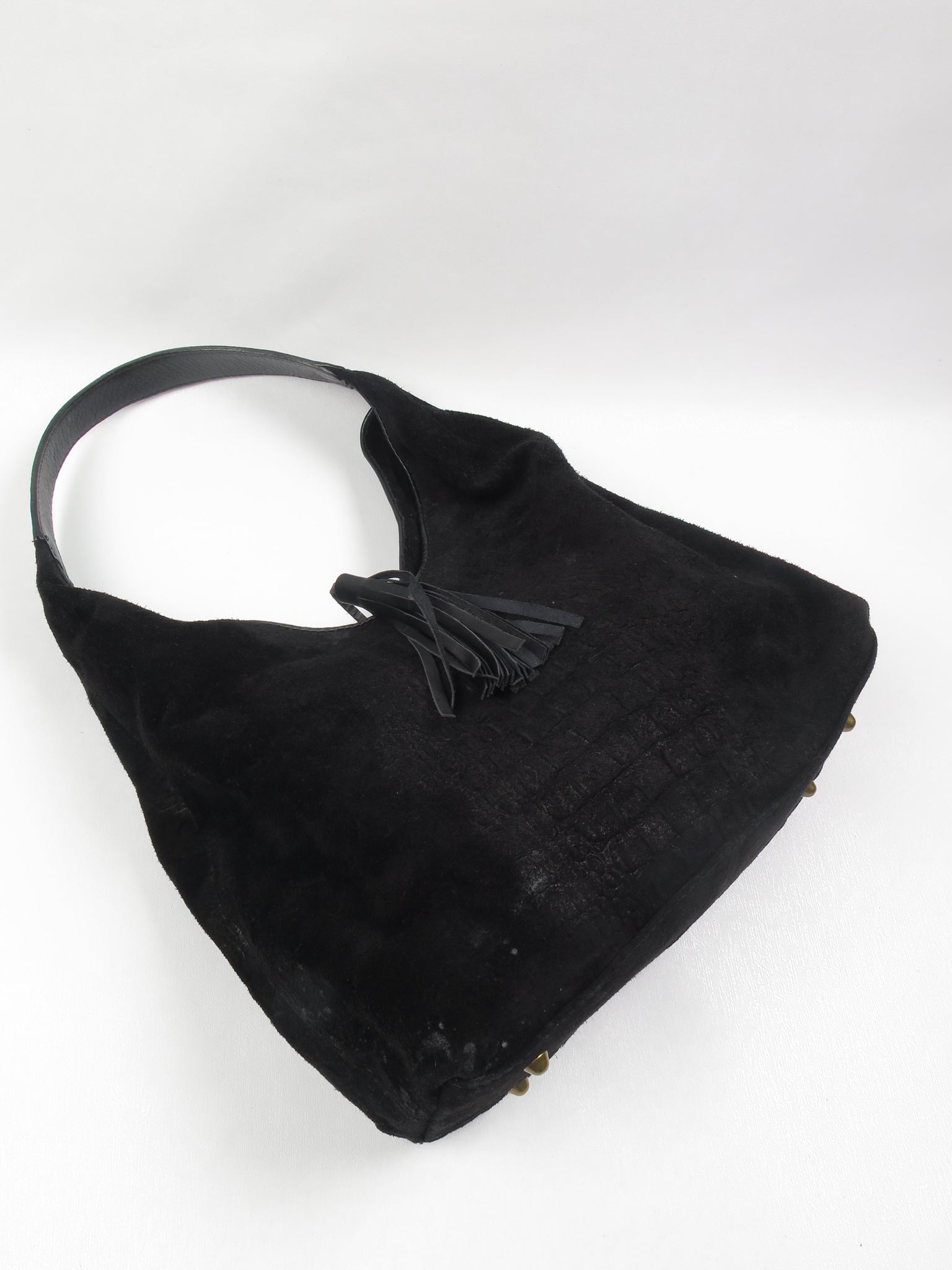 Vintage Animal Print Black Suede Hobo Bag