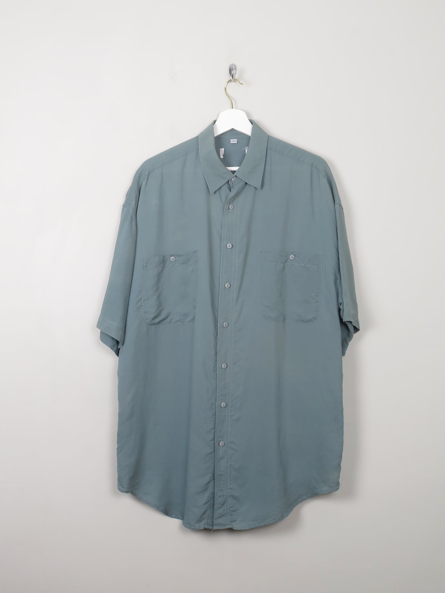 Men's Sage Green Vintage Silk Shirt L - The Harlequin