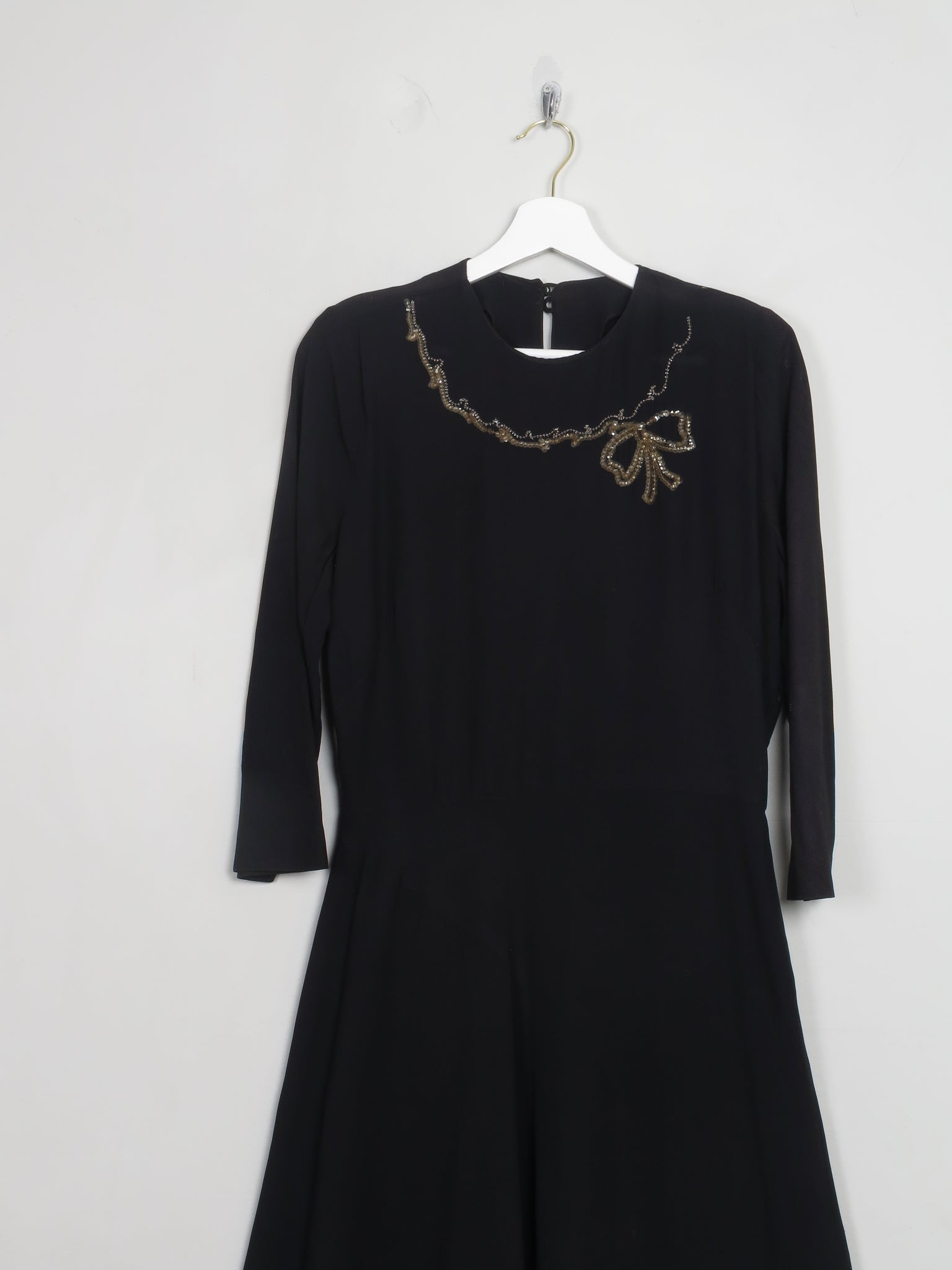 Vintage Black 1940s Dress S