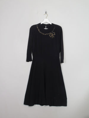 Vintage Black 1940s Dress S