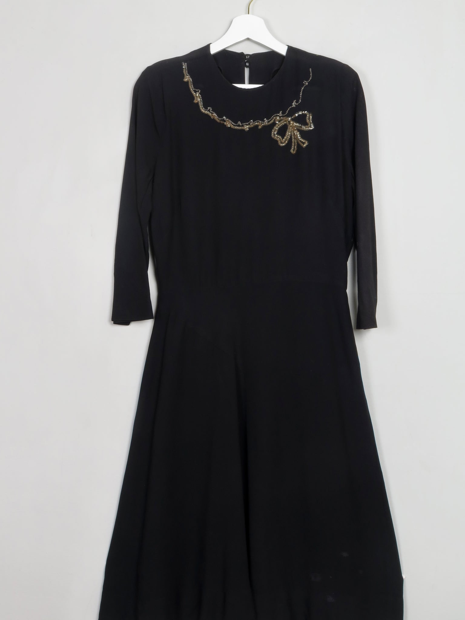 Vintage Black 1940s Dress S