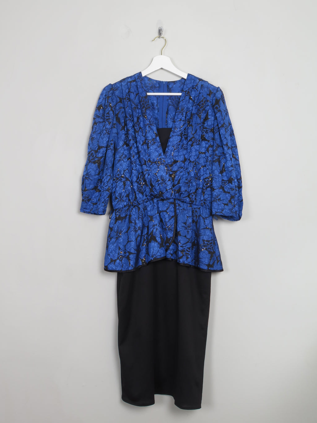 Vintage Blue & Black 1980s Dress M