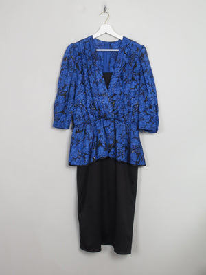 Vintage Blue & Black 1980s Dress M