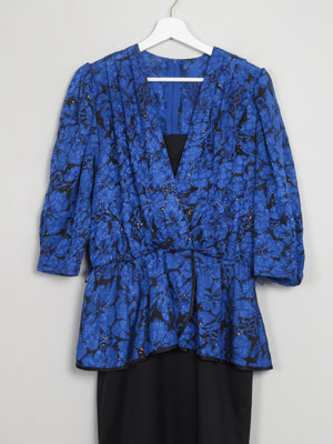 Vintage Blue & Black 1980s Dress M