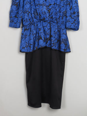 Vintage Blue & Black 1980s Dress M