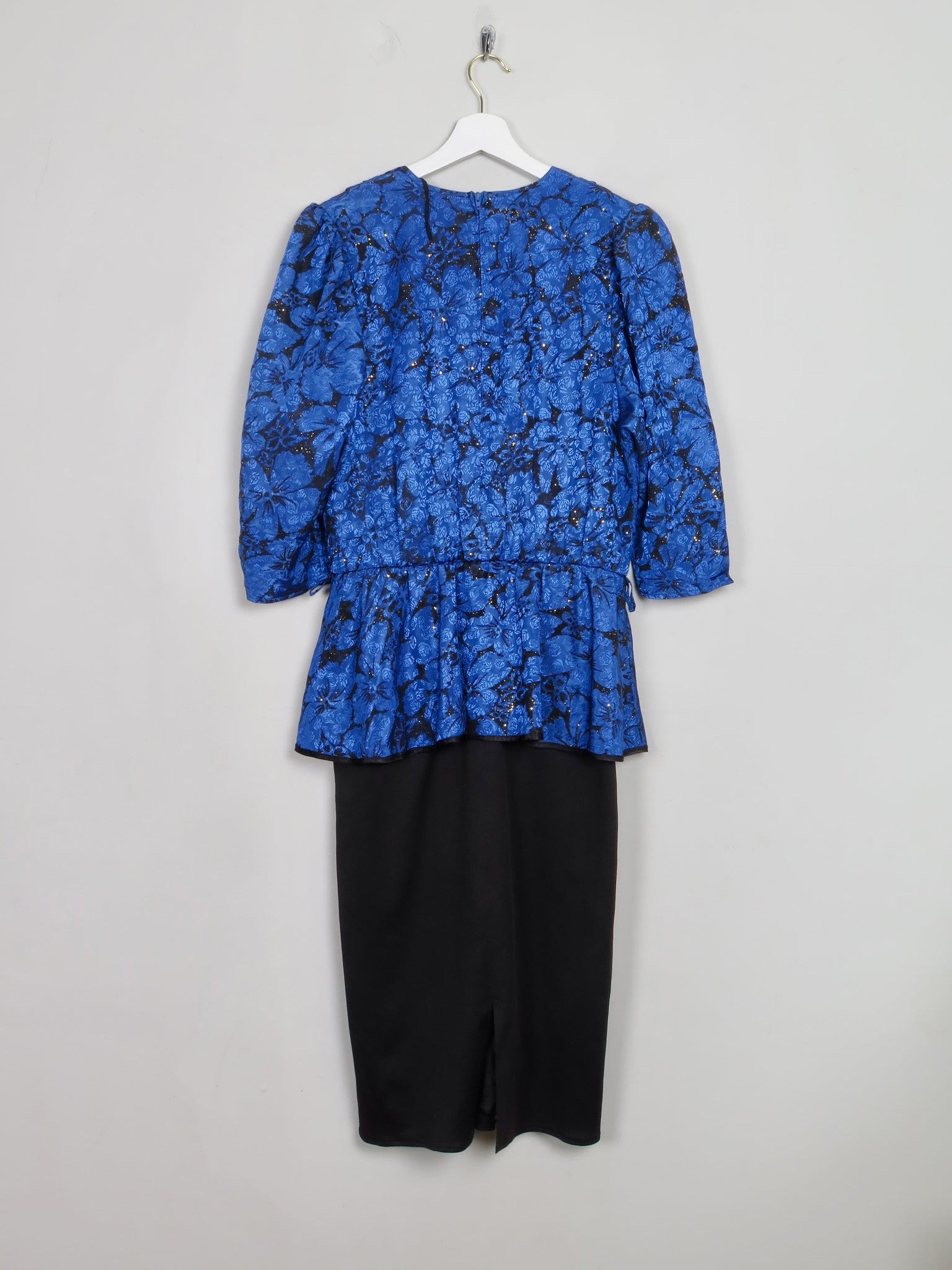 Vintage Blue & Black 1980s Dress M