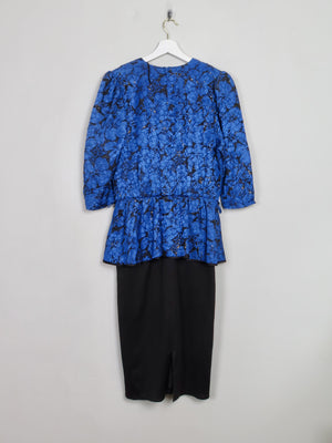 Vintage Blue & Black 1980s Dress M