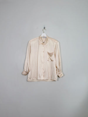 Women's Vintage Peach Silk Blouse S/M