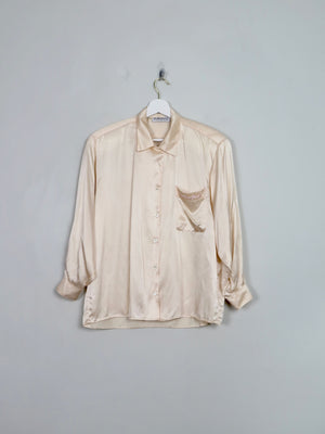 Women's Vintage Peach Silk Blouse S/M