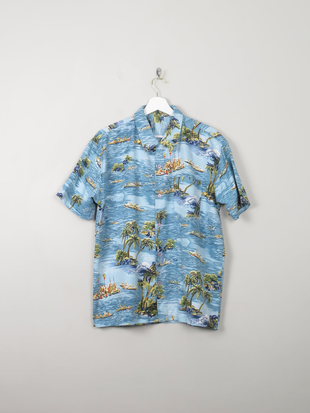 Mens Vintage Blue Hawaiian Shirt M/L - The Harlequin