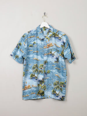 Mens Vintage Blue Hawaiian Shirt M/L - The Harlequin