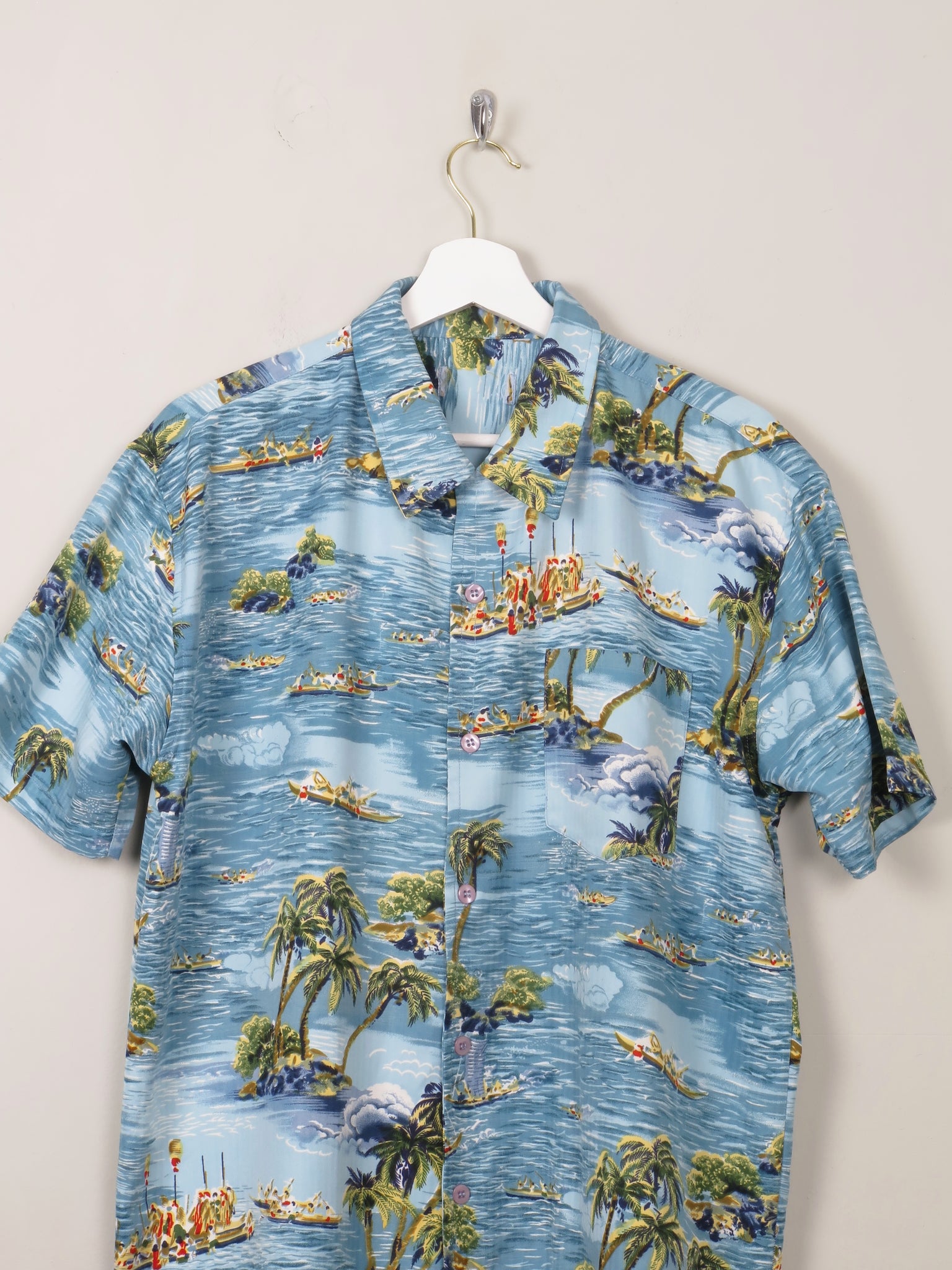 Mens Vintage Blue Hawaiian Shirt M/L - The Harlequin