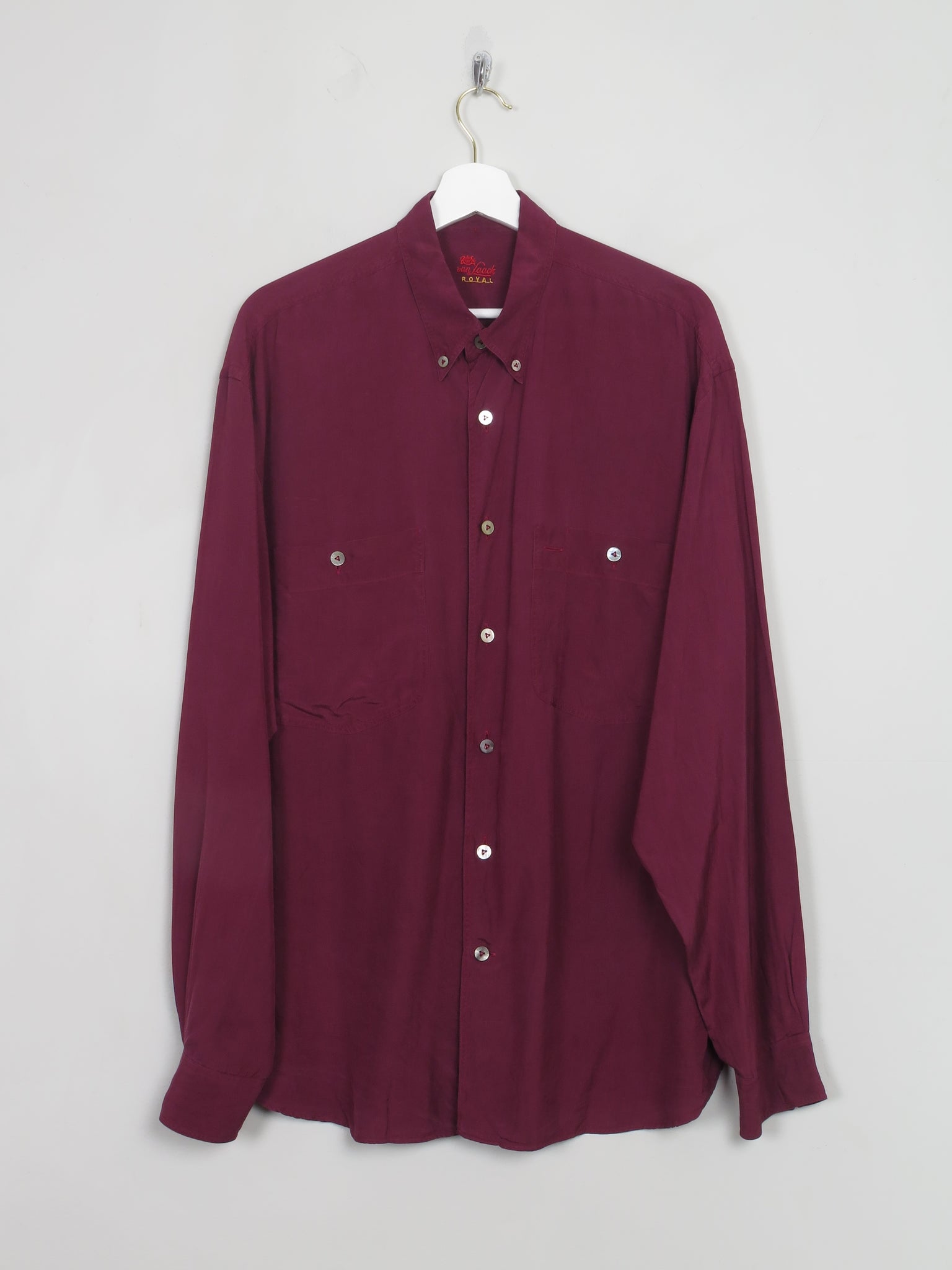 Men's Vintage Burgundy  Silk Shirt L