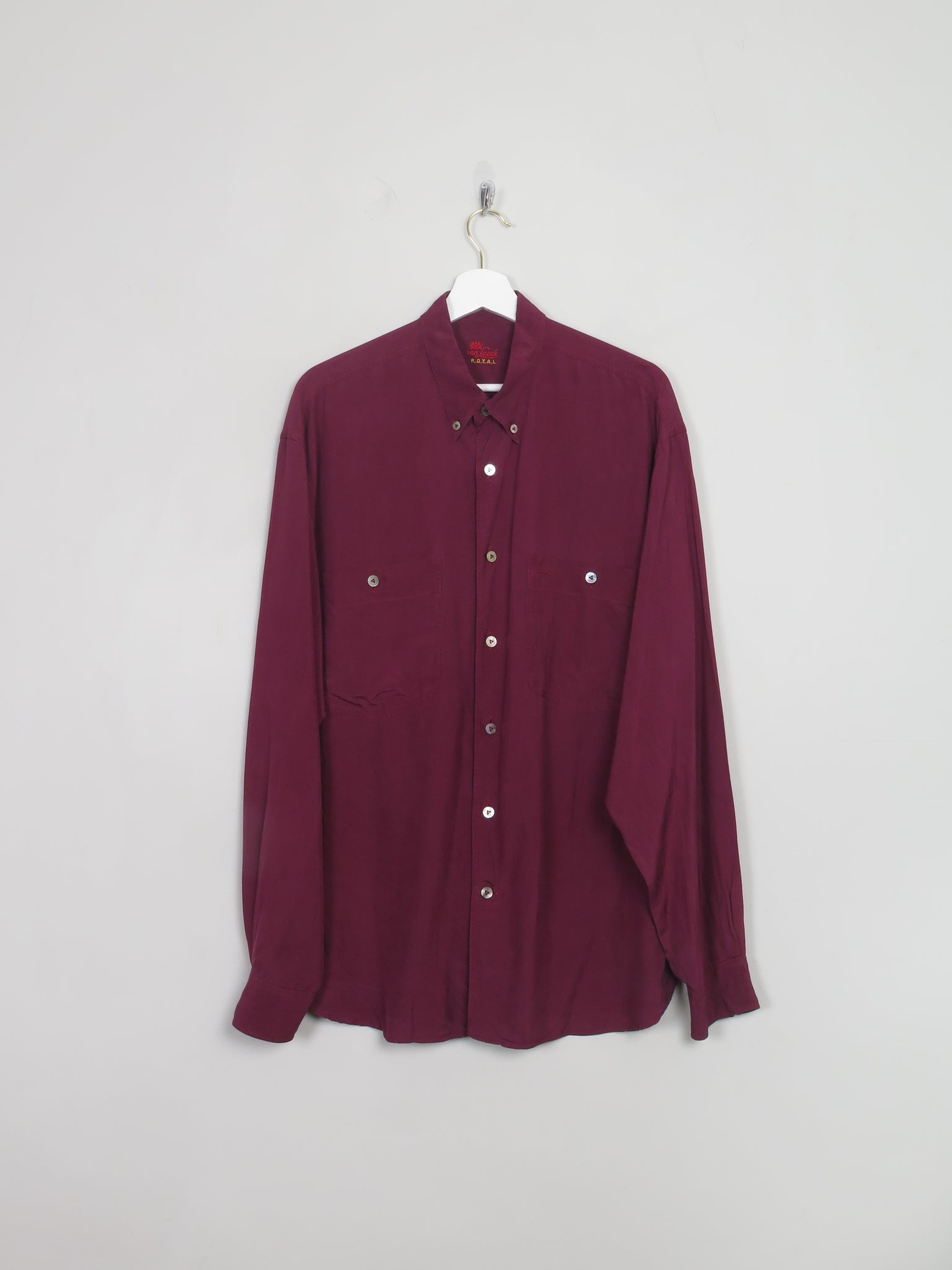 Men's Vintage Burgundy  Silk Shirt L