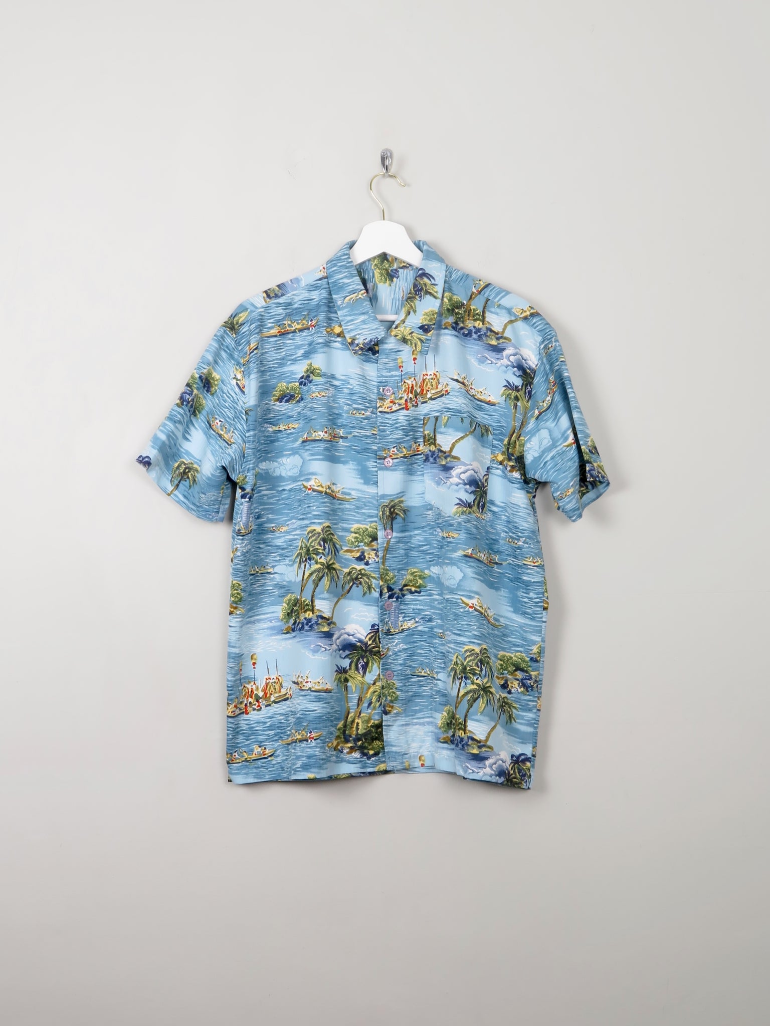 Mens Vintage Blue Hawaiian Shirt M/L - The Harlequin