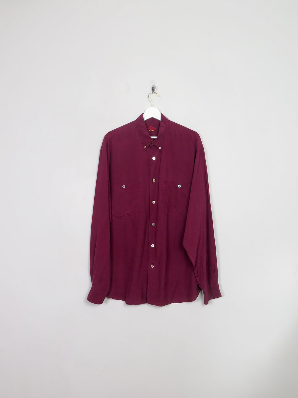 Men's Vintage Burgundy  Silk Shirt L