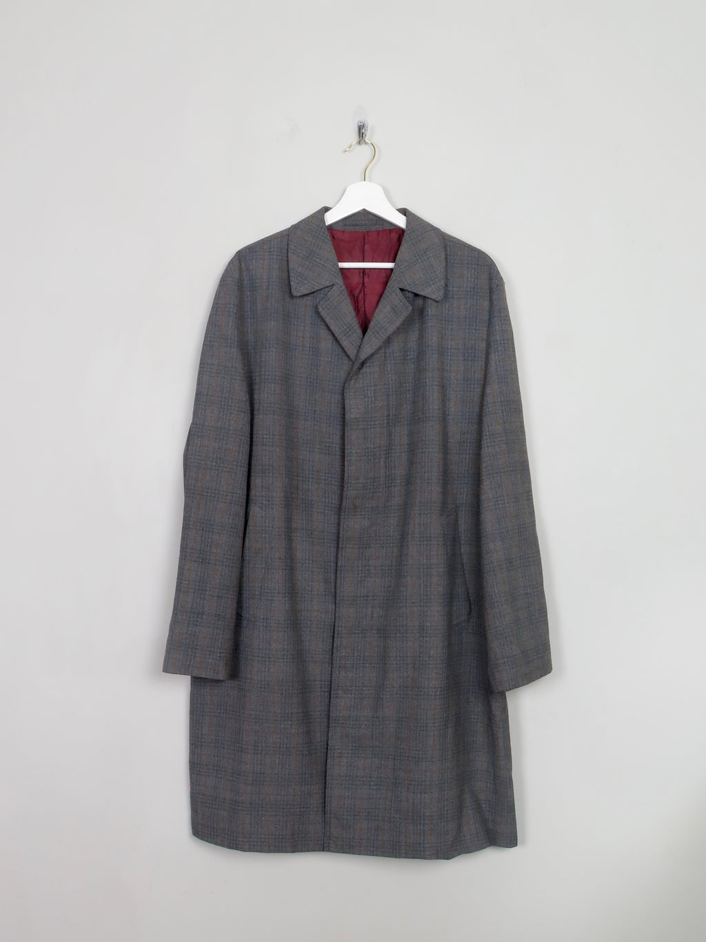 Men's Trench Style Grey Check Overcoat L