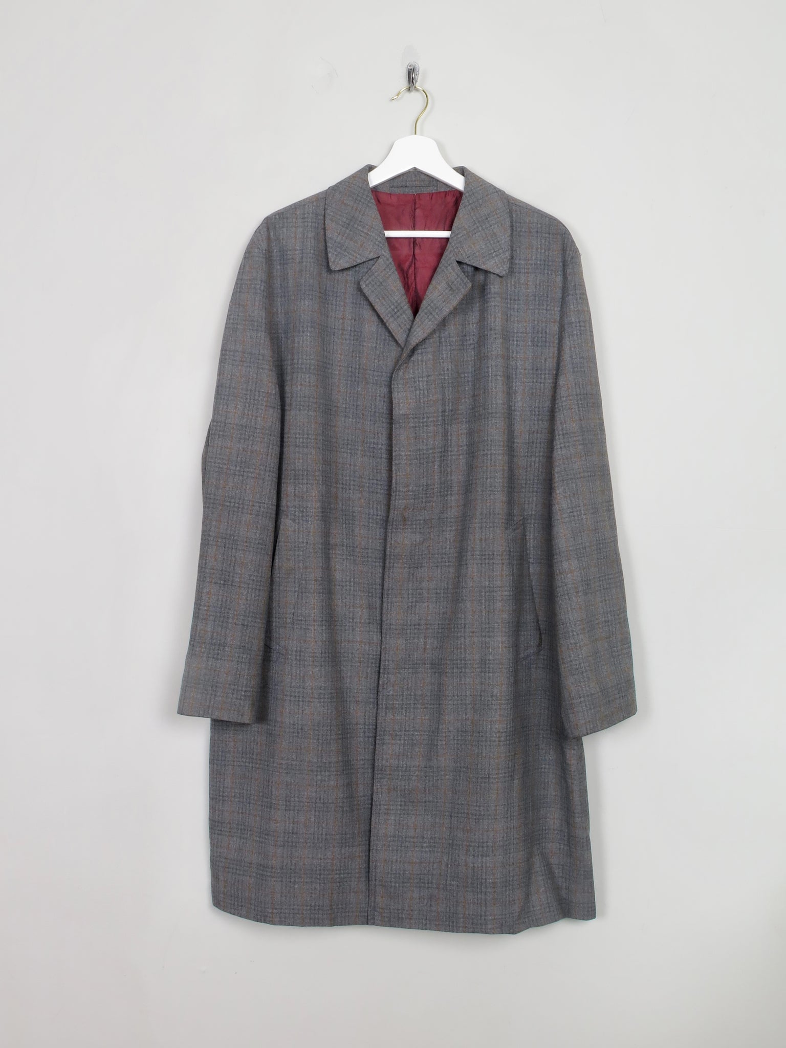 Men's Trench Style Grey Check Overcoat L