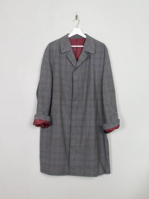 Men's Trench Style Grey Check Overcoat L