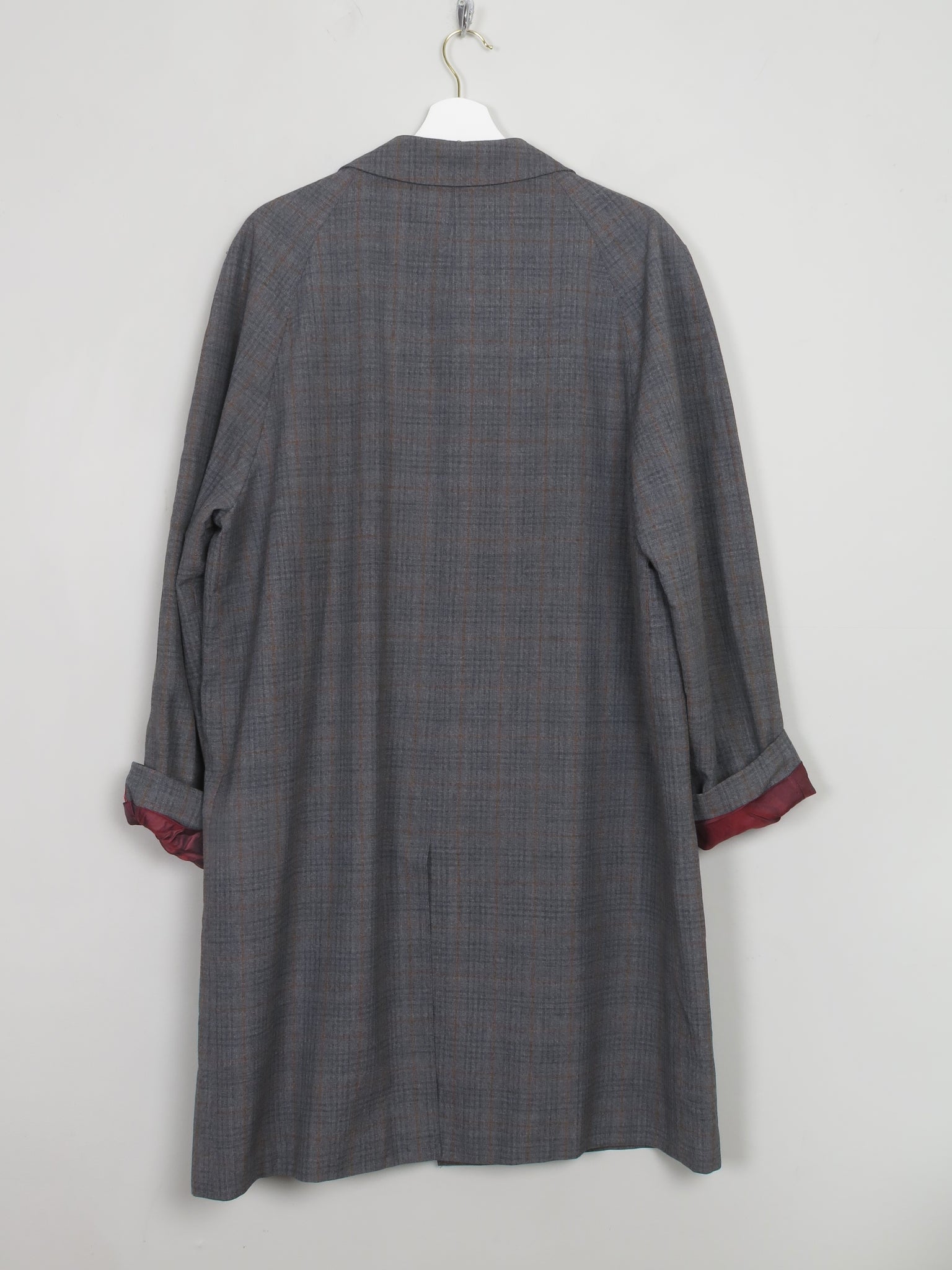 Men's Trench Style Grey Check Overcoat L