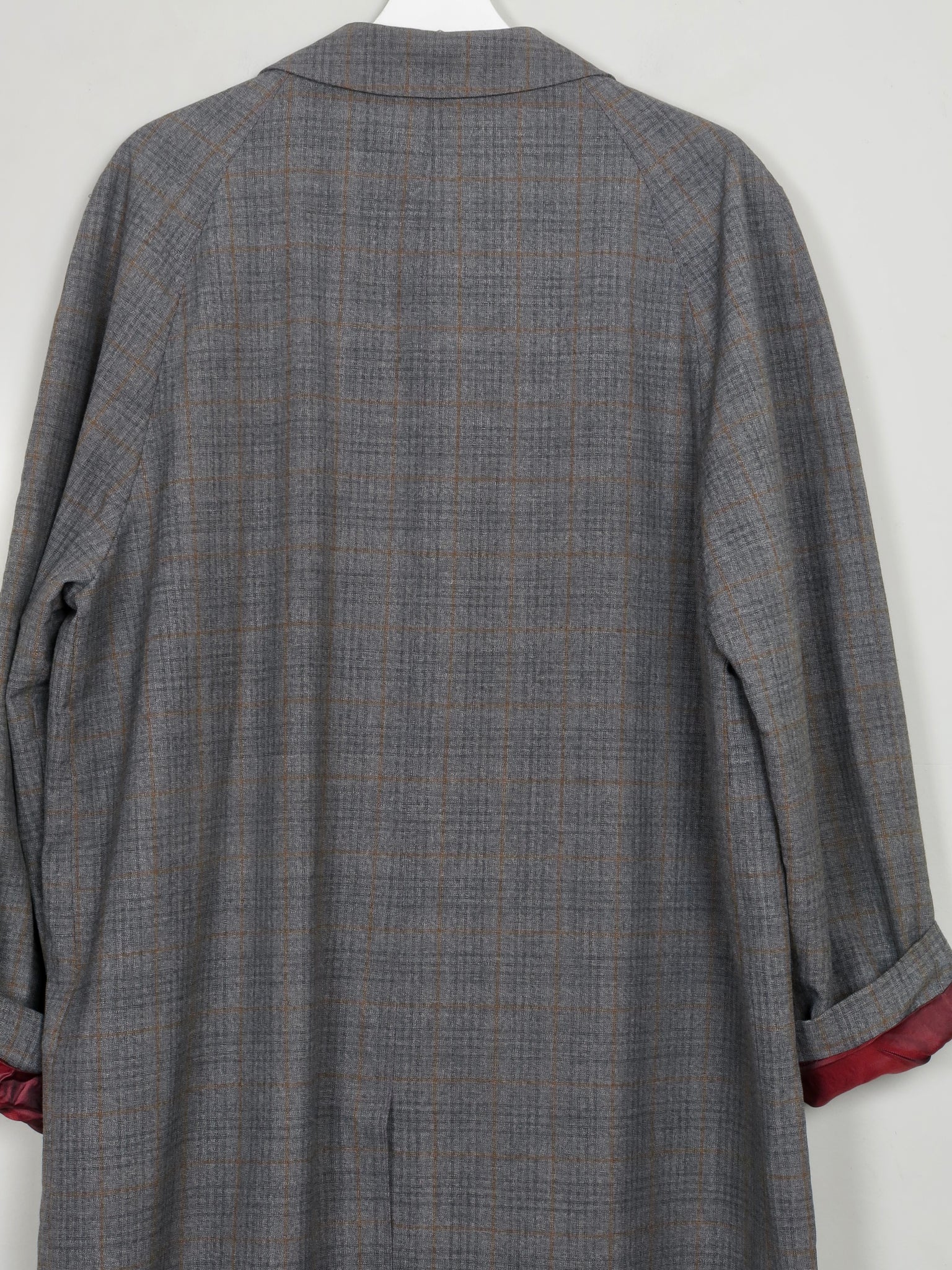 Men's Trench Style Grey Check Overcoat L