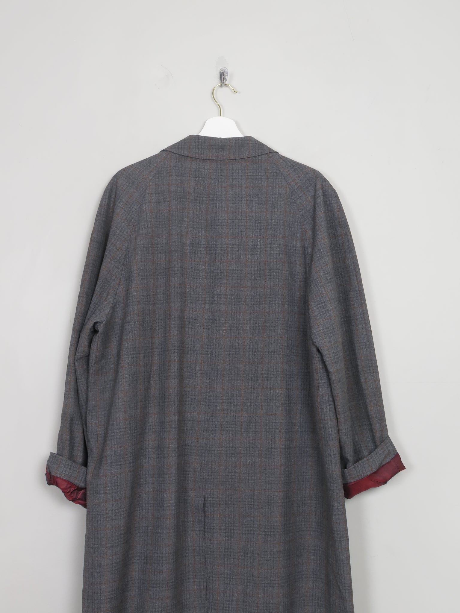 Men's Trench Style Grey Check Overcoat L