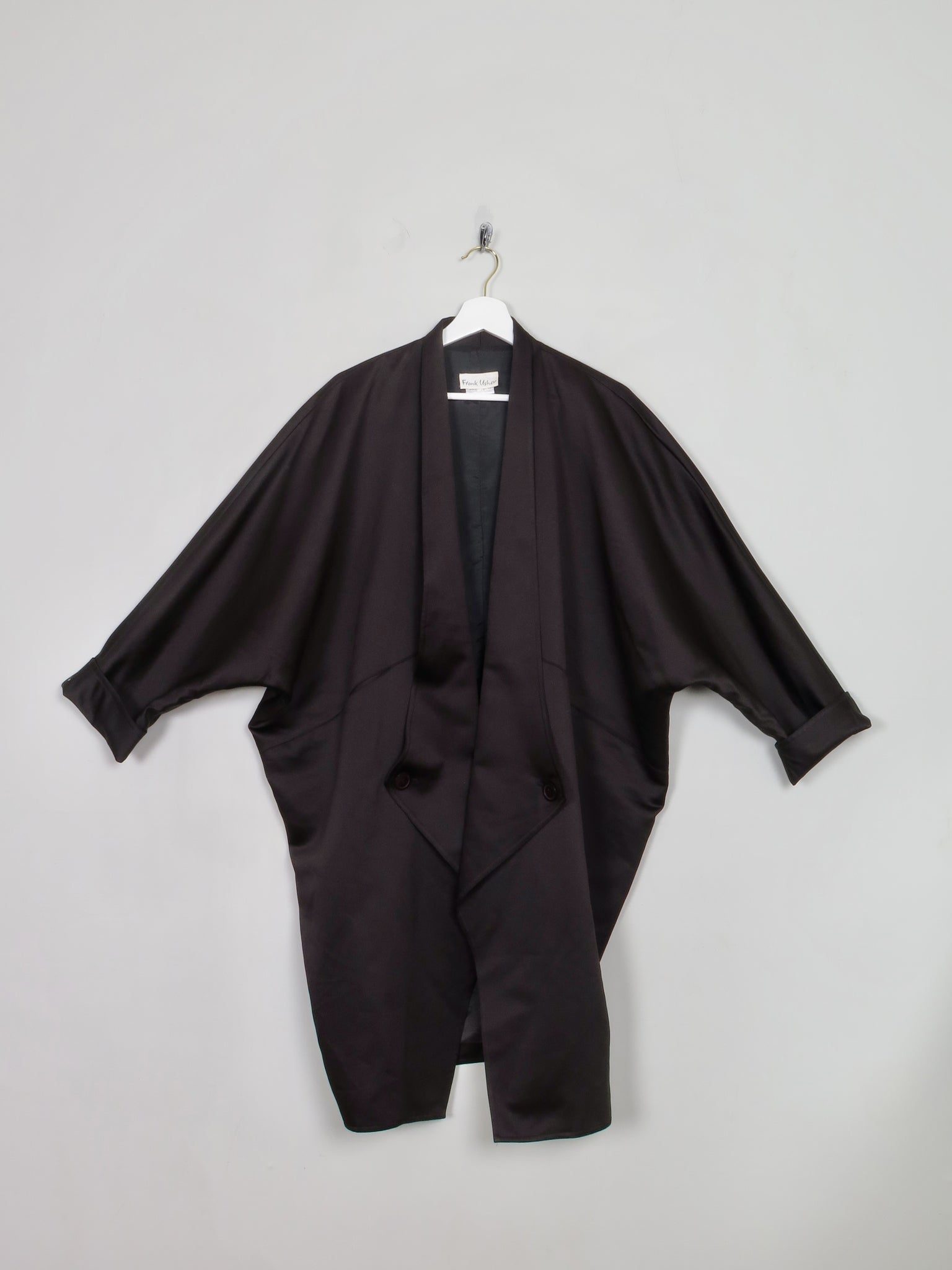 Vintage Black Frank Usher Satin Duster Coat M/L
