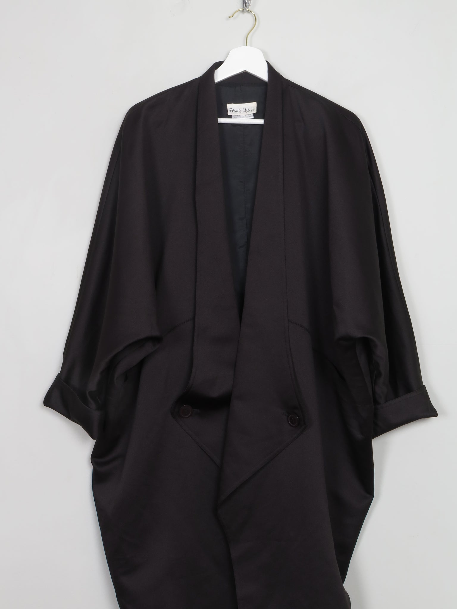 Vintage Black Frank Usher Satin Duster Coat M/L