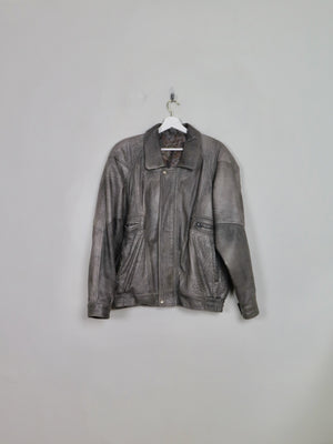 Men's Vintage Grey Leather Bomber Jacket L