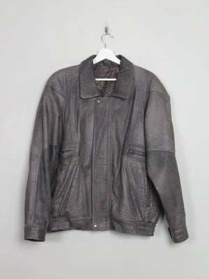 Men's Vintage Grey Leather Bomber Jacket L