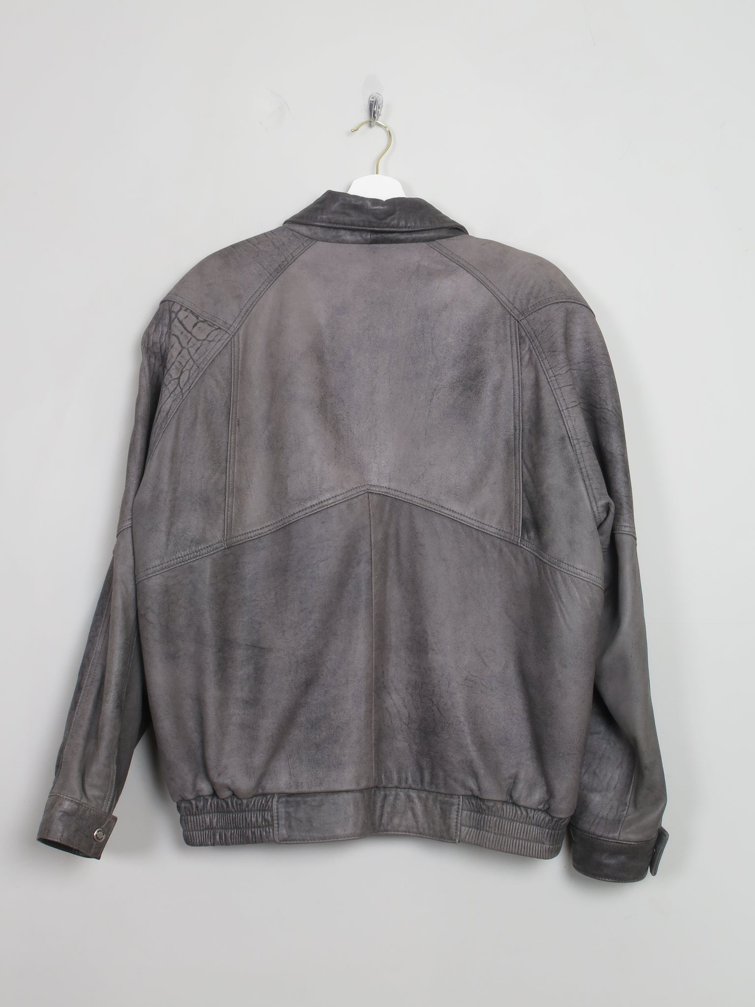 Men's Vintage Grey Leather Bomber Jacket L