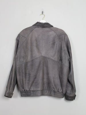 Men's Vintage Grey Leather Bomber Jacket L